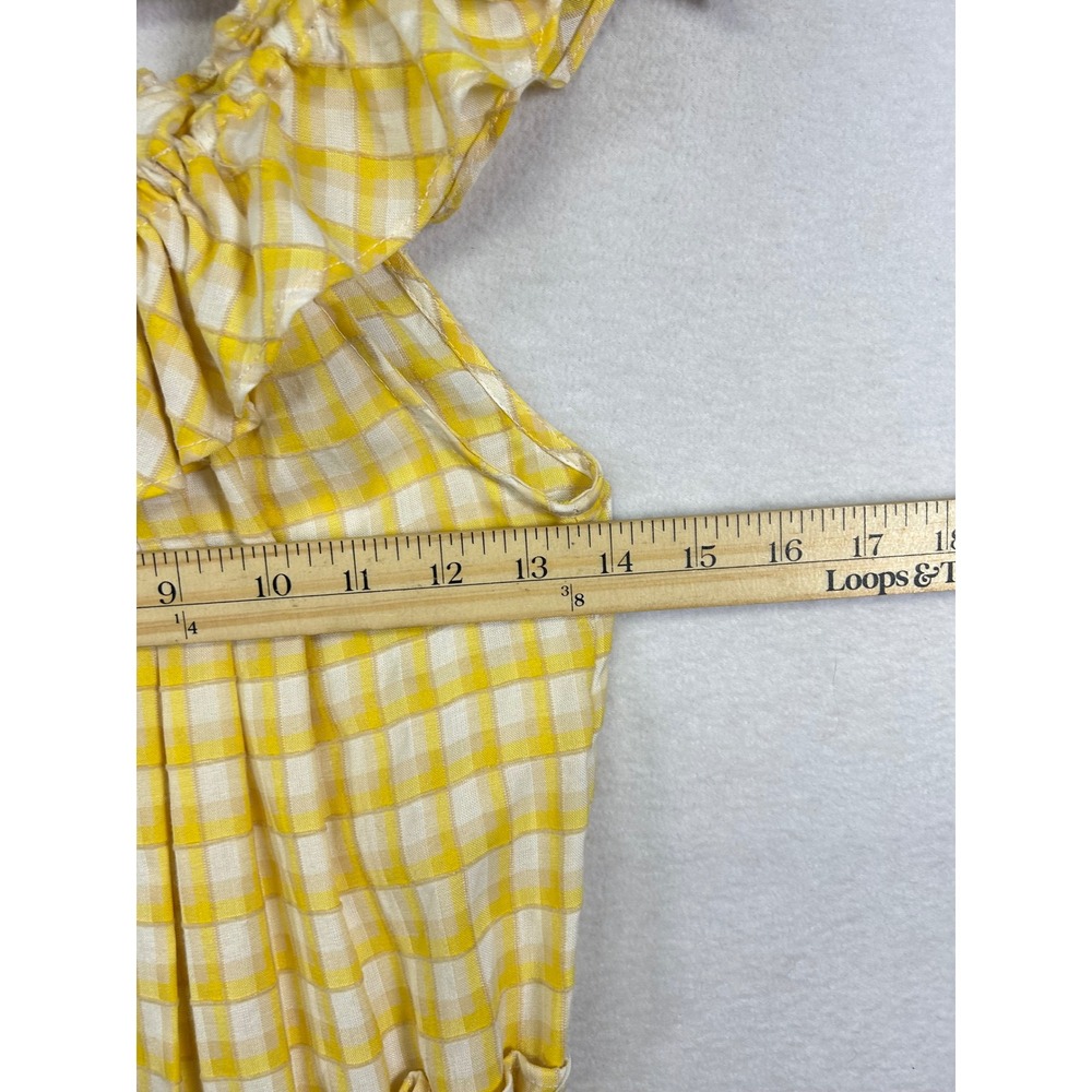 Max Studio Yellow Gingham Tiered Maxi Dress Ruffle Neckline Elastic Waist Size S - Picture 8 of 8